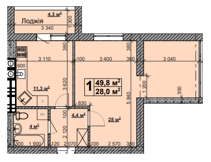 1-комнатная 49.8 м² в ЖК Новая Конча-Заспа от 19 500 грн/м², с. Ходосовка