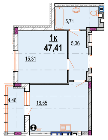 1-комнатная 47.41 м² в ЖК Родинний маєток от 25 500 грн/м², Винница