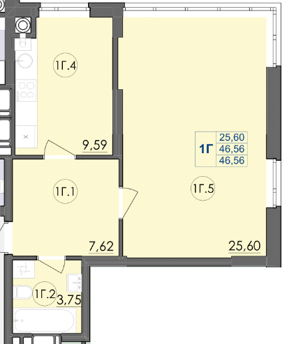 1-комнатная 46.56 м² в ЖК Panorama от 16 500 грн/м², Луцк