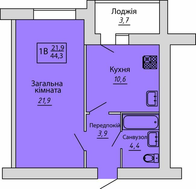 1-комнатная 44.3 м² в ЖК Киевский от 15 700 грн/м², Сумы