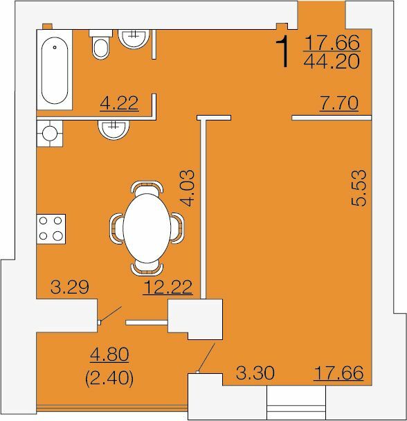 1-комнатная 44.2 м² в ЖК Апельсин от 19 200 грн/м², Николаев
