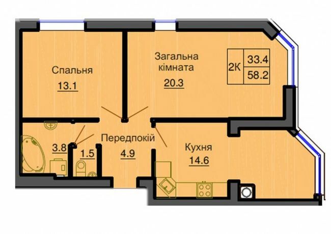 2-комнатная 58.2 м² в ЖК София Резиденс от 35 000 грн/м², с. Софиевская Борщаговка