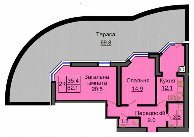 2-комнатная 62.1 м² в ЖК София Сити от 33 000 грн/м², с. Софиевская Борщаговка