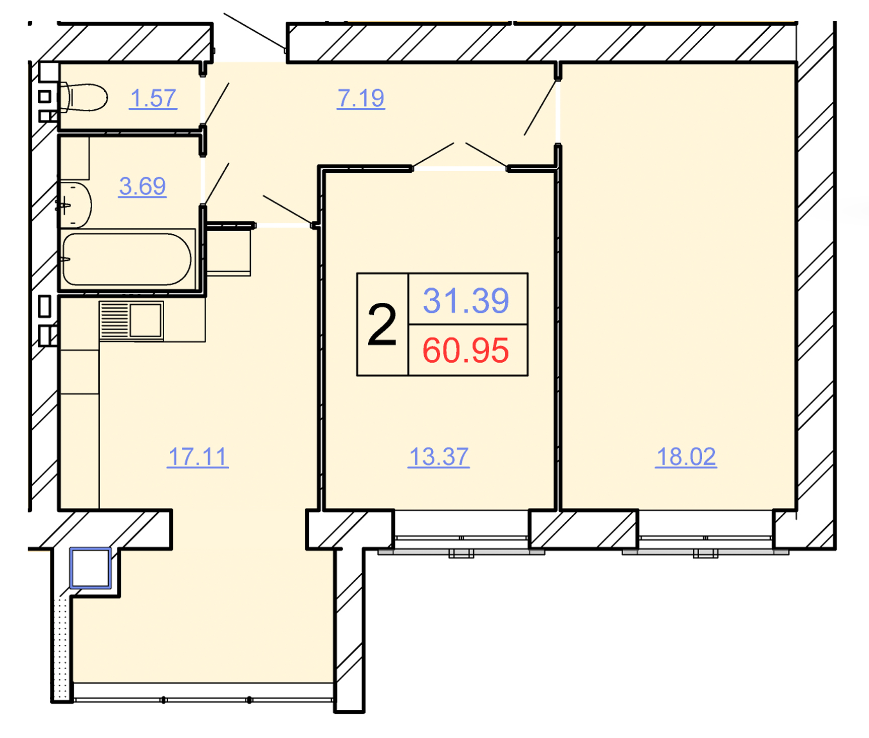 2-комнатная 60.95 м² в ЖК Avila Lux II от 19 000 грн/м², Хмельницкий