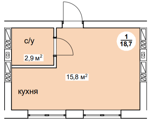 1-комнатная 18.7 м² в ЖК Новая Дания от 20 600 грн/м², с. Софиевская Борщаговка