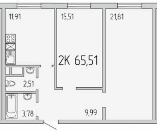 2-комнатная 65.51 м² в ЖК Пятьдесят седьмая Жемчужина от 24 150 грн/м², Одесса