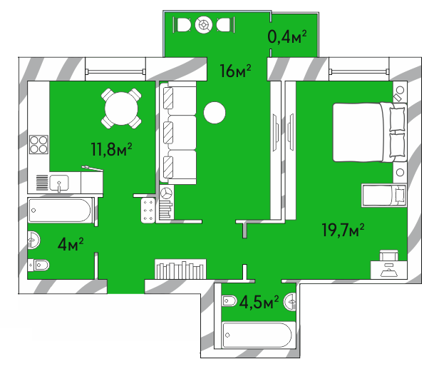 2-комнатная 61.7 м² в ЖК Затишний Двір-2 от 15 900 грн/м², Луцк