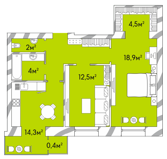 2-комнатная 64.8 м² в ЖК Затишний Двір-2 от 15 900 грн/м², Луцк