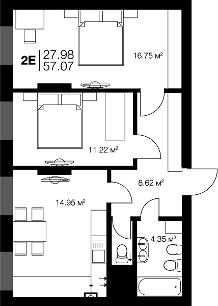 2-комнатная 57.07 м² в ЖК Irpin City от 22 350 грн/м², г. Ирпень