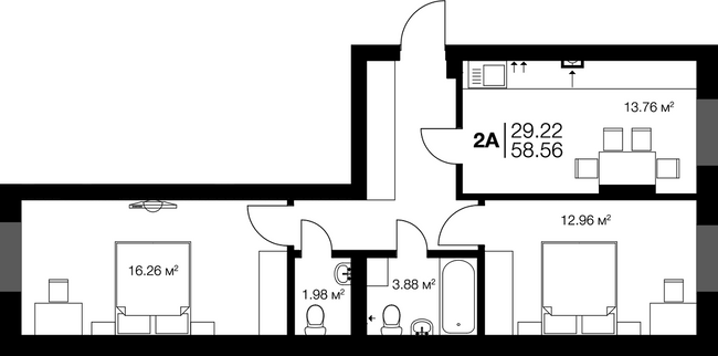 2-комнатная 58.56 м² в ЖК Irpin City от 22 350 грн/м², г. Ирпень
