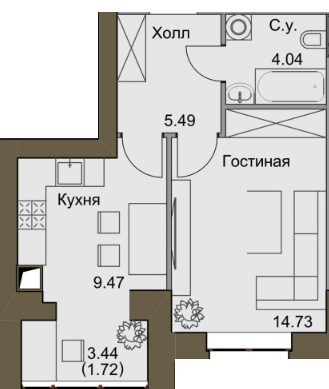 1-комнатная 35.45 м² в ЖК Софиевский квартал от 21 000 грн/м², с. Софиевская Борщаговка
