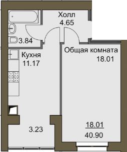1-комнатная 40.9 м² в ЖК Софиевский квартал от 21 000 грн/м², с. Софиевская Борщаговка