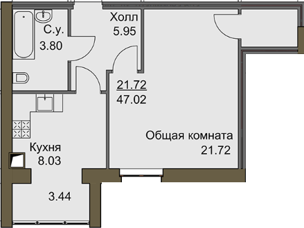 1-комнатная 47.02 м² в ЖК Софиевский квартал от 21 000 грн/м², с. Софиевская Борщаговка