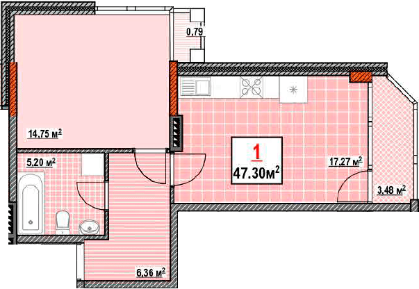 1-комнатная 47.3 м² в КД Консул от 37 500 грн/м², Одесса
