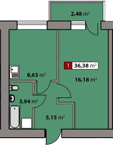 1-комнатная 36.38 м² в ЖК Парковый квартал от 16 500 грн/м², Черкассы