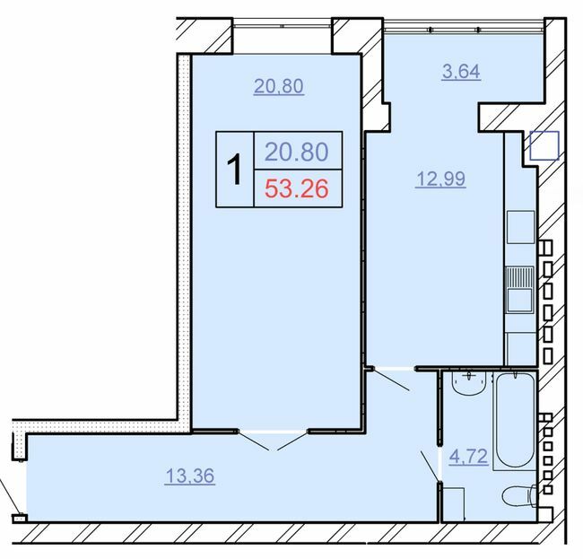 1-комнатная 53.26 м² в ЖСК Счастливый от 16 200 грн/м², Хмельницкий