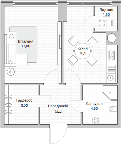 1-комнатная 45 м² в ЖК Евромисто от 31 500 грн/м², с. Крюковщина