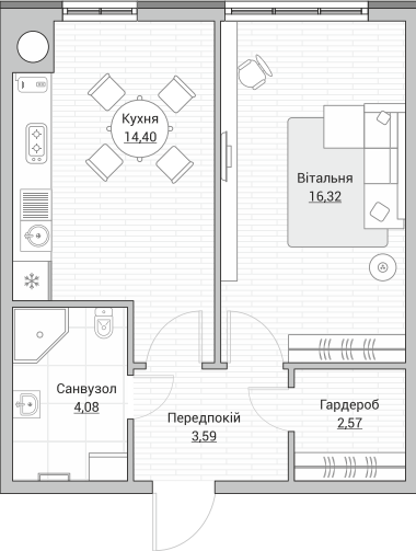 1-комнатная 39.68 м² в ЖК Евромисто от 24 500 грн/м², с. Крюковщина