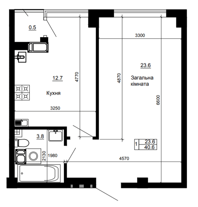 1-комнатная 40.6 м² в ЖК River House от 19 000 грн/м², Луцк