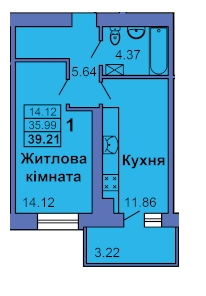 1-комнатная 39.21 м² в ЖК на ул. Героев Сталинграда, 6а от 25 000 грн/м², Полтава