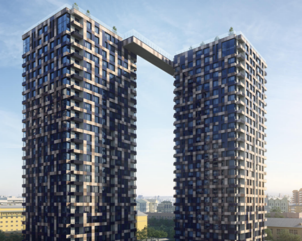 Секции ЖК Tetris HALL соединили на высоте 84-х метров