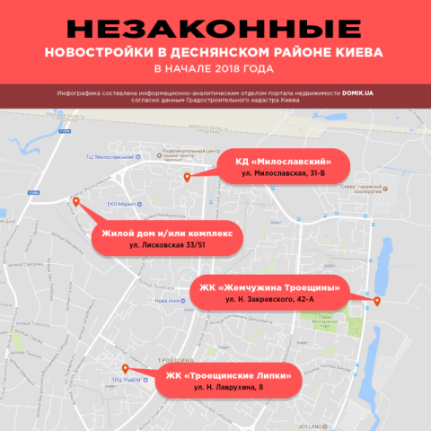 Незаконные новостройки в Деснянском районе Киева в 2018 году