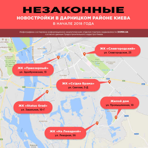 Незаконные новостройки в Дарницком районе Киева в 2018 году