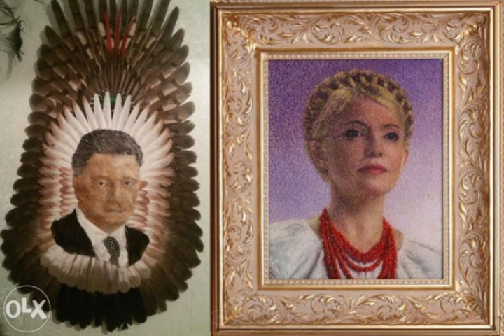 Портреты Порошенко из перьев фазана продают за 4 тысячи гривен. Фото