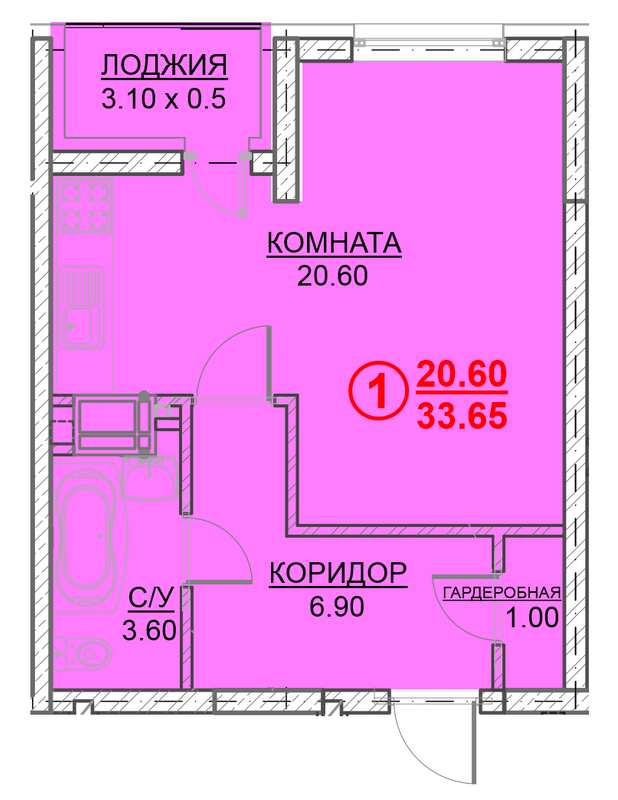 1-комнатная 33.65 м² в ЖК Велесгард от 23 000 грн/м², г. Вышгород