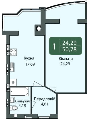 1-комнатная 50.78 м² в ЖК Ковалевский от 14 300 грн/м², Кропивницкий