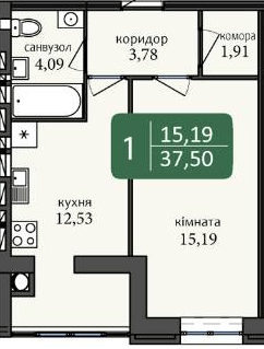 1-комнатная 37.5 м² в ЖК Ковалевский от 15 000 грн/м², Кропивницкий