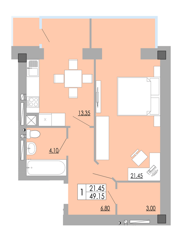 1-комнатная 49.15 м² в ЖК Комфорт-Каменец от 12 250 грн/м², г. Каменец-Подольский
