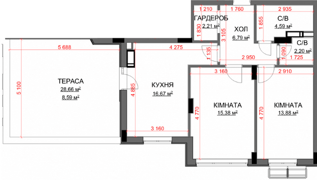 2-комнатная 70.31 м² в ЖК Central Bucha от 28 350 грн/м², г. Буча