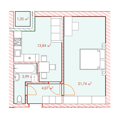 1-комнатная 44.99 м² в ЖК Cherry House 4 от 18 000 грн/м², пгт Гостомель