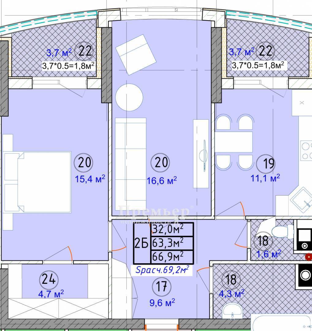 Продажа 2-комнатной квартиры 69 м², Фонтанская дор.