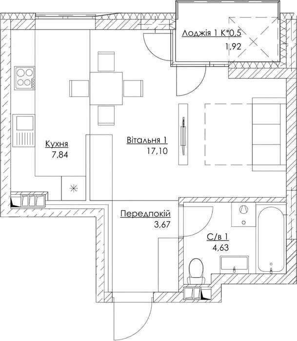 Продажа 1-комнатной квартиры 35 м², Бориспольская ул.