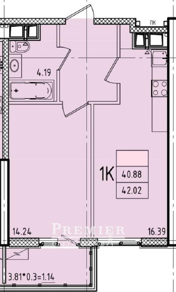 Продажа 1-комнатной квартиры 42 м², Генуэзская ул.