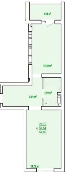 Продажа 1-комнатной квартиры 54 м²