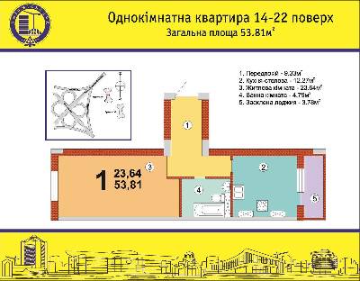 1-комнатная 59.3 м² в ЖК на Академика Глушкова, 92Б от 19 140 грн/м², Киев