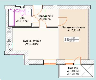 1-комнатная 38.9 м² в ЖК Талисман от застройщика, г. Ирпень