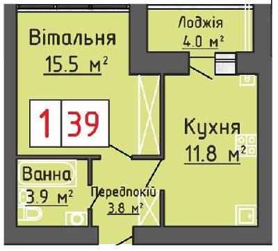 1-комнатная 39 м² в ЖК Васильковый дом от застройщика, с. Липины