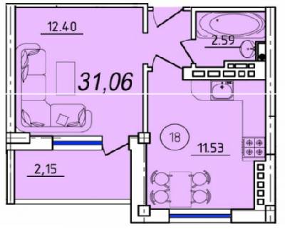 1-комнатная 31.06 м² в ЖК Eco Solaris от 15 930 грн/м², с. Крыжановка