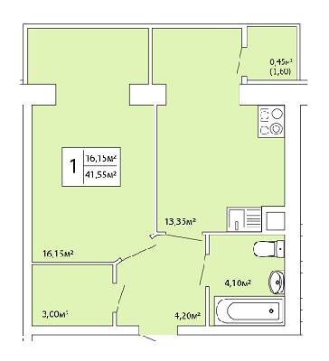 1-комнатная 41.55 м² в ЖК Комфорт-Каменец от 12 250 грн/м², г. Каменец-Подольский