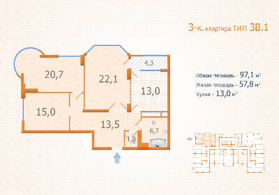 3-комнатная 97.1 м² в ЖК Авангард от застройщика, Киев