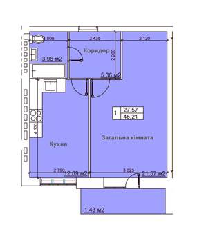 1-комнатная 45.21 м² в ЖК Ривьера от застройщика, Хмельницкий
