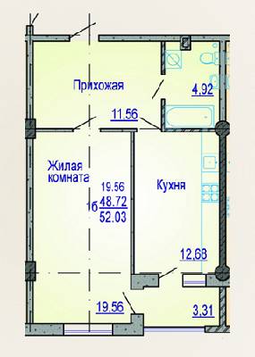 1-комнатная 52.03 м² в ЖК Виктория от застройщика, Харьков