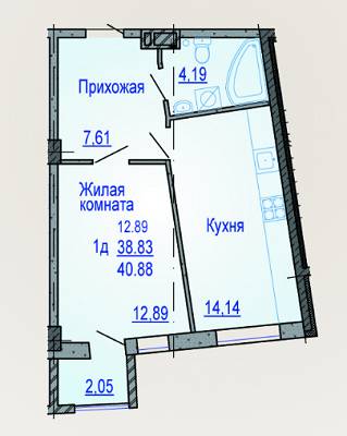 1-комнатная 40.88 м² в ЖК Виктория от застройщика, Харьков