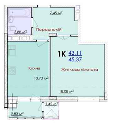 1-комнатная 45.37 м² в ЖК White House от застройщика, Львов