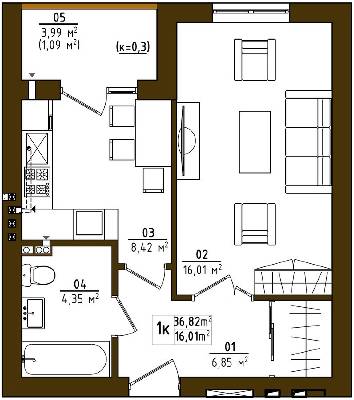 1-кімнатна 36.82 м² в ЖК Desna residence від 15 700 грн/м², с. Зазим`я