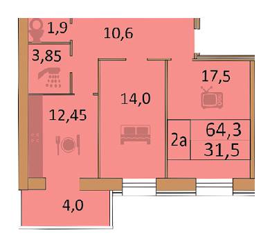 2-комнатная 64.3 м² в ЖК Семейный от застройщика, Винница